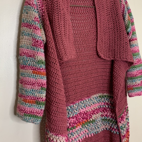 Handmade Knitted Long Sleeve Duster Cardigan | Recycled | Cozy Wrap | Grandma - Picture 2 of 13